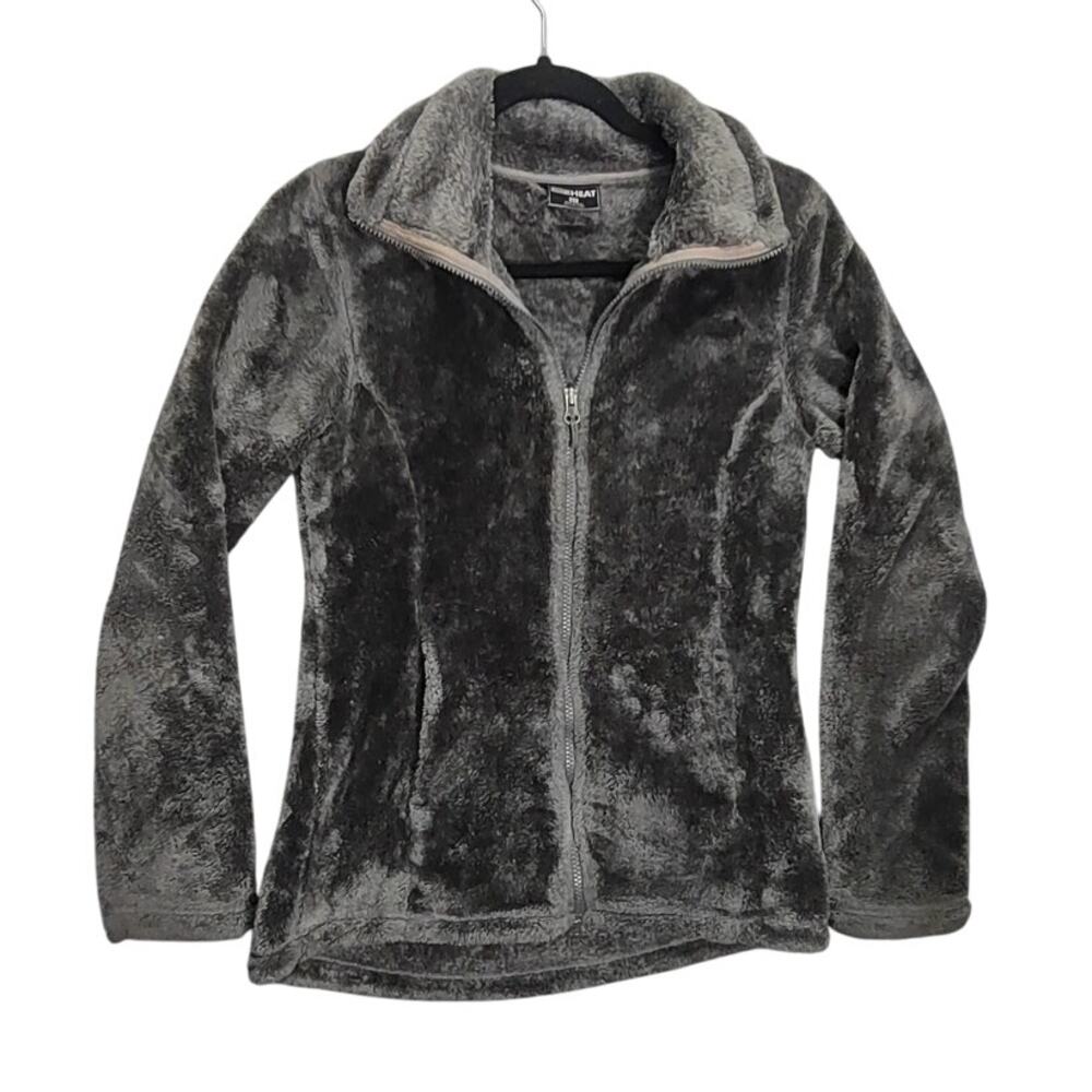 32 Degrees Heat Sweater Womens Size XS Charcoal Fleece Dark Full Zip Plush